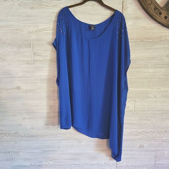Torrid Asymmetrical Studded Chiffon Blouse SZ 4XL Alternative Electric Blue Plus - Picture 1 of 5